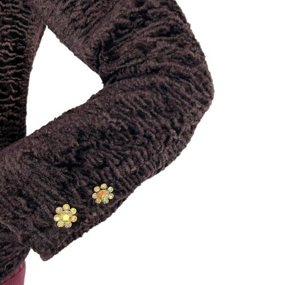 Nanette Lepore Chocolate Brown Crushed Velvet Cropped Evening Jacket Pink Bow 2 - Picture 9 of 14